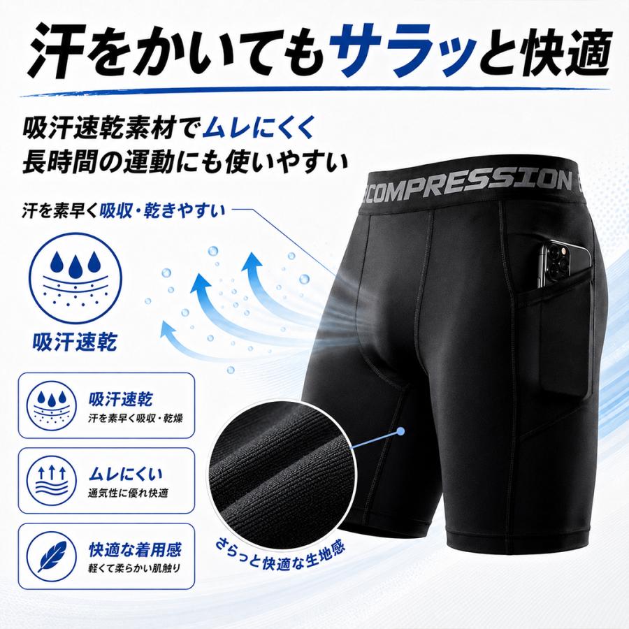 【美品】高機能 コンプレッションショーツ ハーフタイツ 着圧 加圧 黒 L コンプレッションショーツ メンズ ポケット付き スポーツタイツ ハーフ