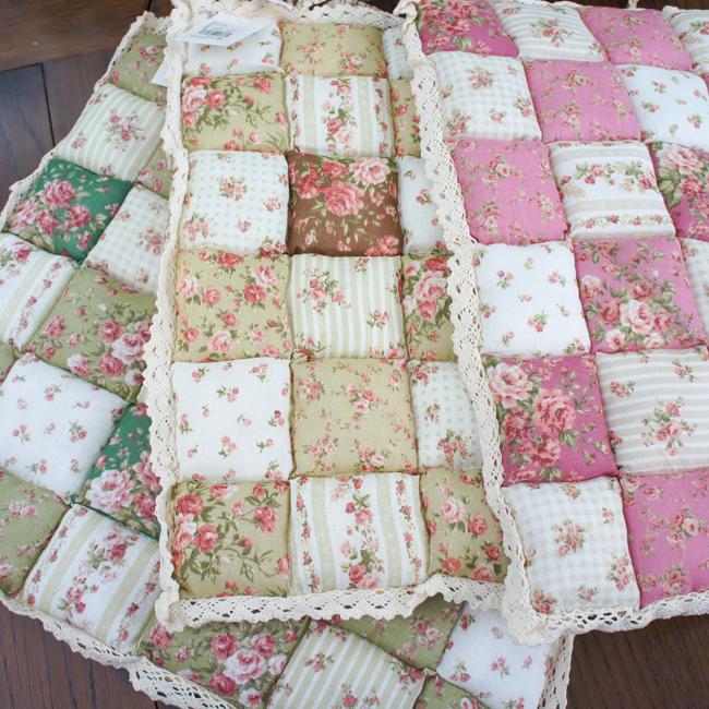 シートクッション キルトパフ パッチワーク風 紐付き チェア