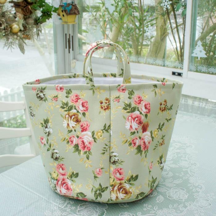 ランドリーバッグ ローズ 薔薇 ソフトバスケット 布製 収納 ピンク