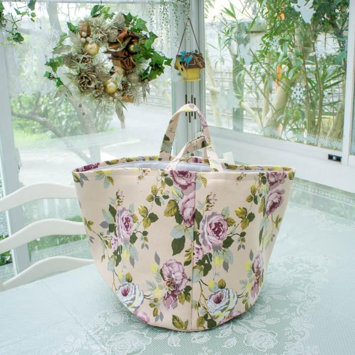 ランドリーバッグ ローズ 薔薇 ソフトバスケット 布製 収納 ピンク
