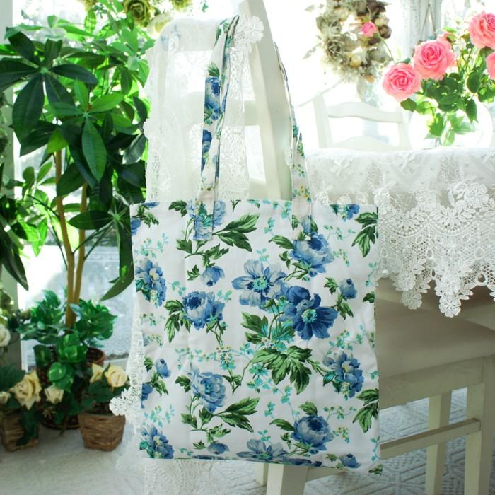 トートバッグ 内ポケット付き ローズ 薔薇 花柄 ピンク ブルー
