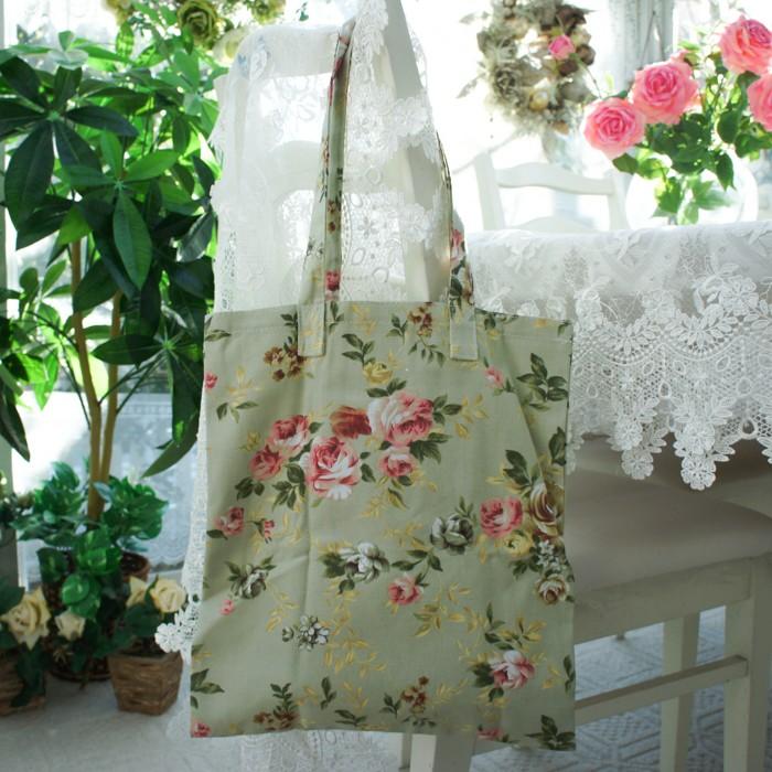 トートバッグ 内ポケット付き ローズ 薔薇 花柄 ピンク ブルー