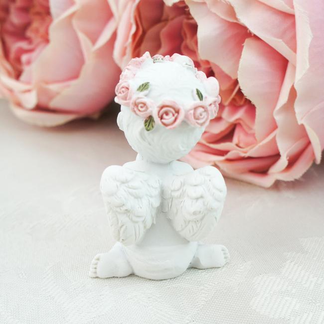 お座りエンジェルオブジェ 4種セット 天使 置物 オブジェ 薔薇とレース