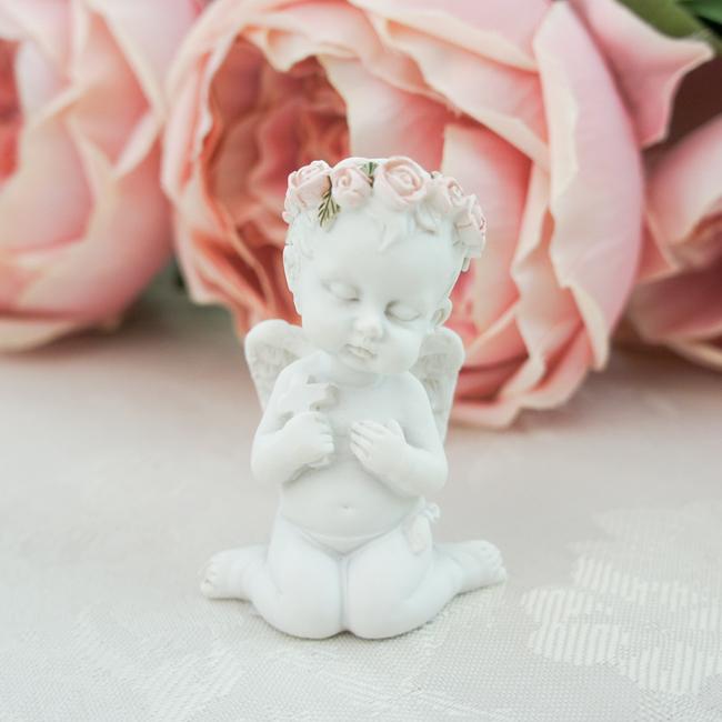 お座りエンジェルオブジェ 4種セット 天使 置物 オブジェ 薔薇とレース