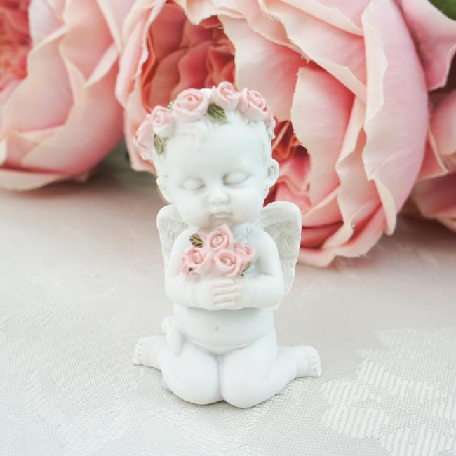 お座りエンジェルオブジェ 4種セット 天使 置物 オブジェ 薔薇とレース