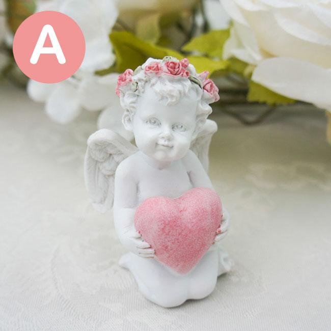 ローズエンジェル ハート・ローズ 天使 置物 オブジェ 薔薇とレースと