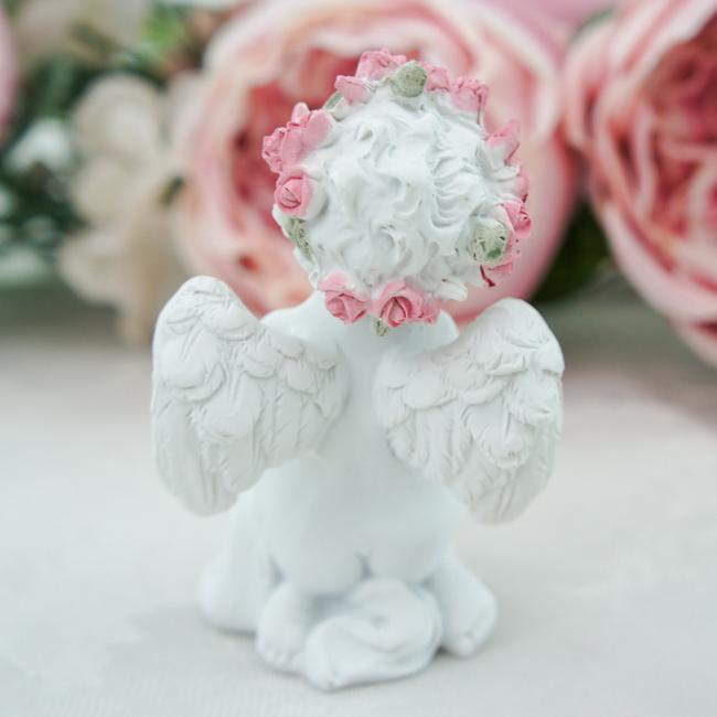 ローズエンジェル ハート・ローズ 天使 置物 オブジェ 薔薇とレースと