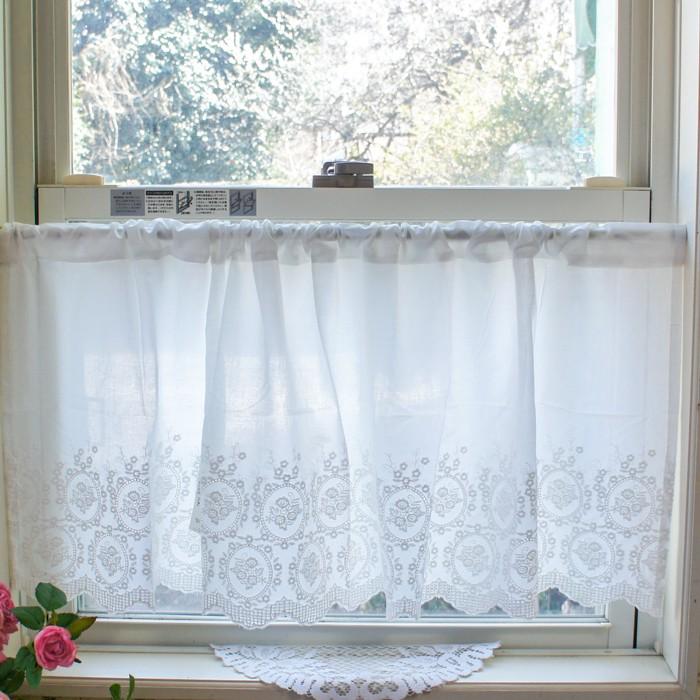 カフェカーテン コットンローズ レース 45cm丈 45 1cm おしゃれ 刺繍 目隠し 小窓 Wk2311 U1 Withheart 通販 Yahoo ショッピング