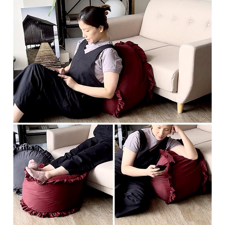 フリル付き収納袋 収納袋 布団収納 円形 丸型 ブランケット収納 毛布収納 タオルケット収納 洗える 収納カバー クッションになる 取っ手付き  b513rf | With：）SOFA | 07