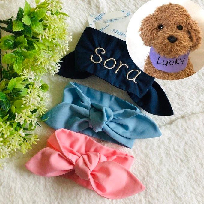 ハンドメイド　クールネックバンダナ　オーダー小型犬 犬 ネッククーラー うちの子 名前入り ハンドメイド 刺繍 クール