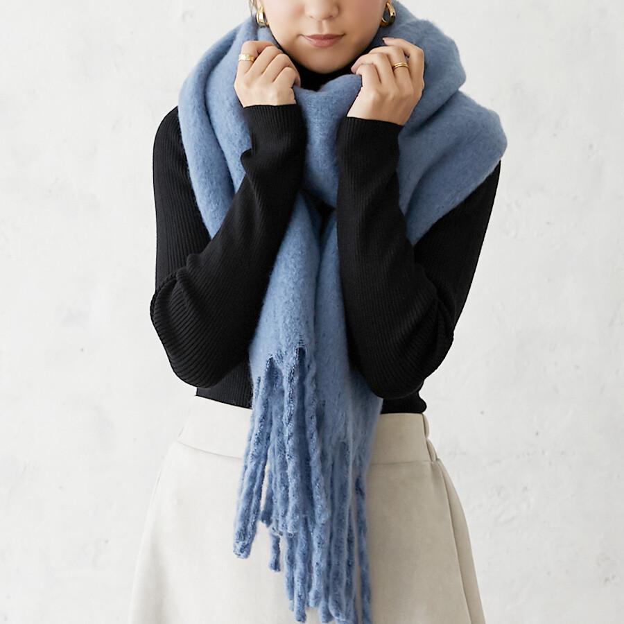 ベージュ フリンジ付きマフラー ウール Chico（チコ）の「【2022AW】太フリンジストール（マフラー