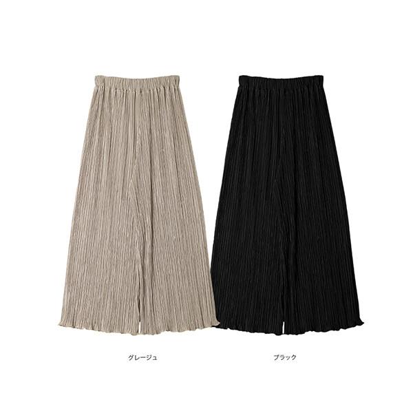 リブパンツ プリーツワイドパンツ レディース ロング カジュアル