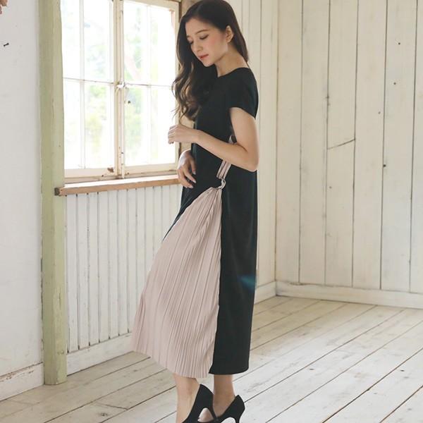 ワンピース ポンチサイドプリーツフレンチスリーブワンピース