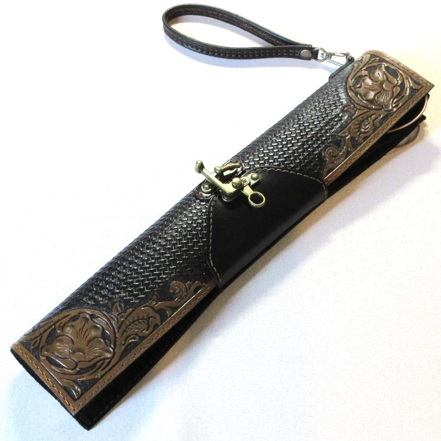 本革製スティック・ケース（カービング／黒革） : WIZARD LEATHER