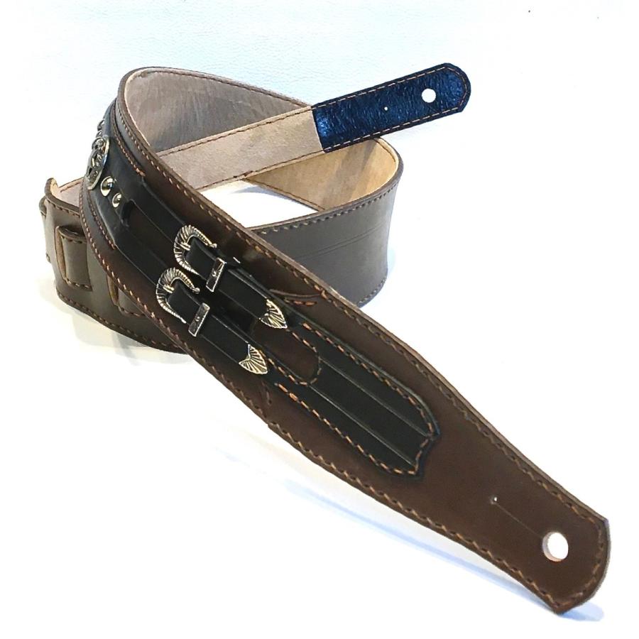 本革製ギター・ストラップ（ダブル・バックル／スター・コンチョ