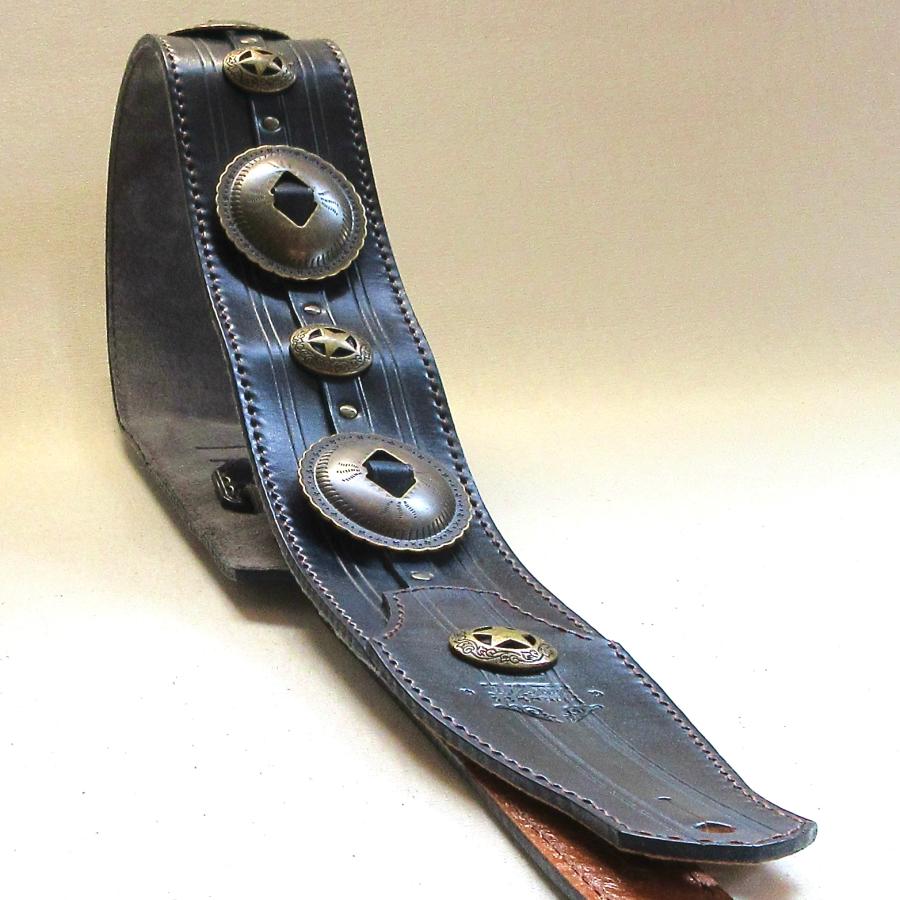 本革製ギター・ストラップ（ネイビー／コンチョ） : WIZARD LEATHER