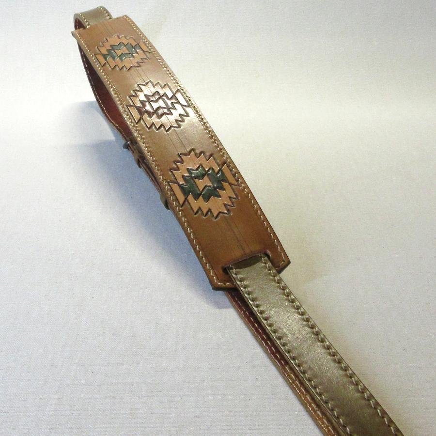 本革製ギター・ストラップ（スリムタイプ/ネイティブ・カービング