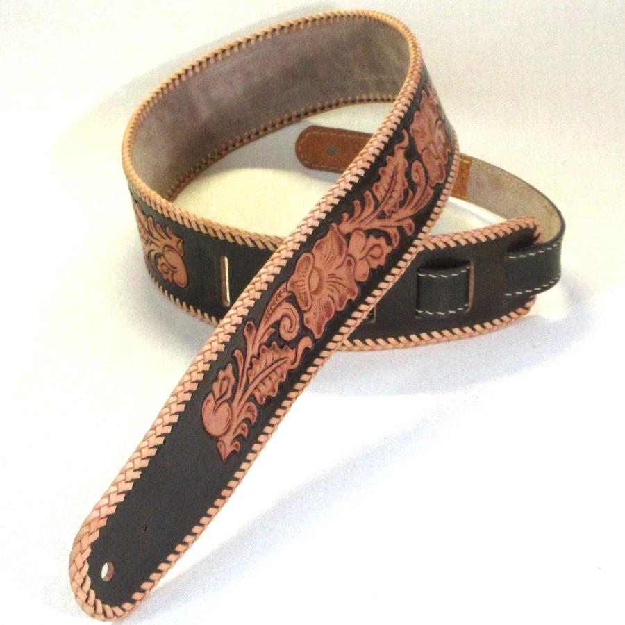 本革製ギター・ストラップ（カービング／レース編み） : WIZARD