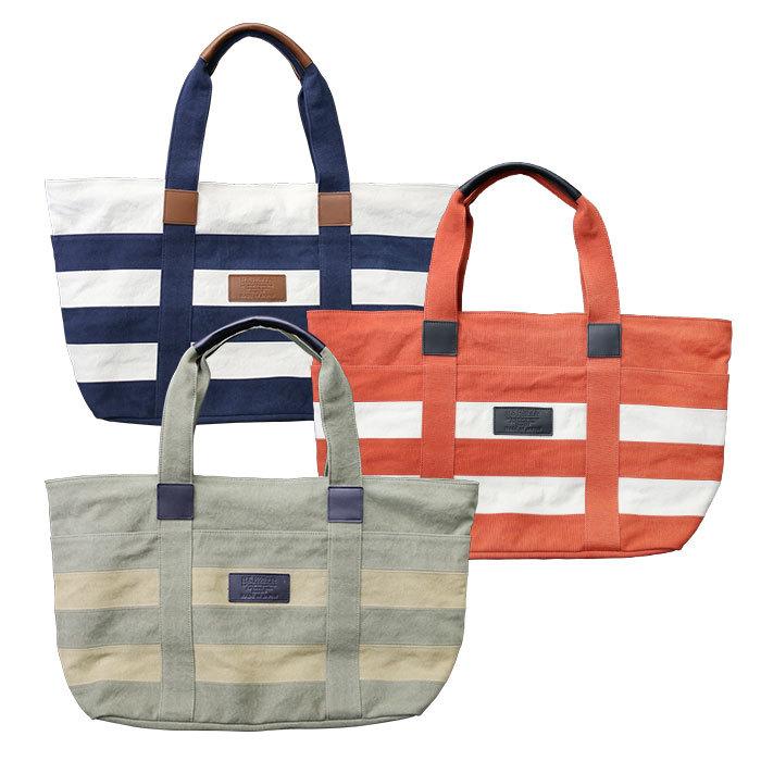 エヌ.イー.ヒュッテ N.E.Hutte 大型トートバッグ ボーダー柄 帆布 イタリアンレザー 日本産