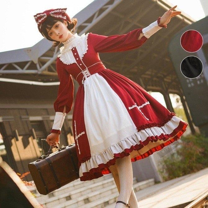 春夏新色 ロリータ 長袖ワンピース ワンピース Lolita コスプレ衣装 レディース ミディアム丈 2色 ゴスロリ 可愛い 華麗 激安の Www Simon Page Com