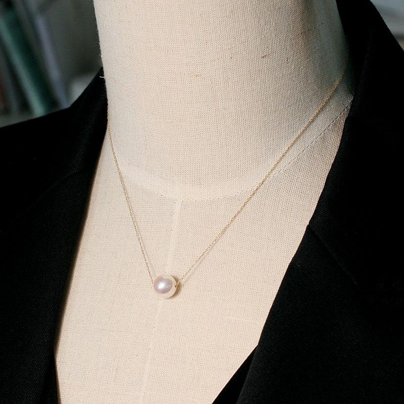 ペンダントネックレス K18スルータイプ あこや真珠9.2mmパール一