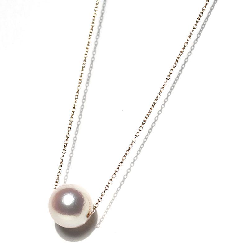 ペンダントネックレス K18スルータイプ あこや真珠9.2mmパール一