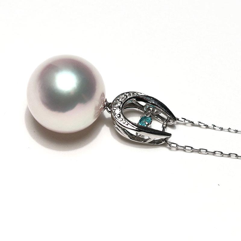 パールペンダント あこや真珠10mmプラチナ パライバトルマリンが