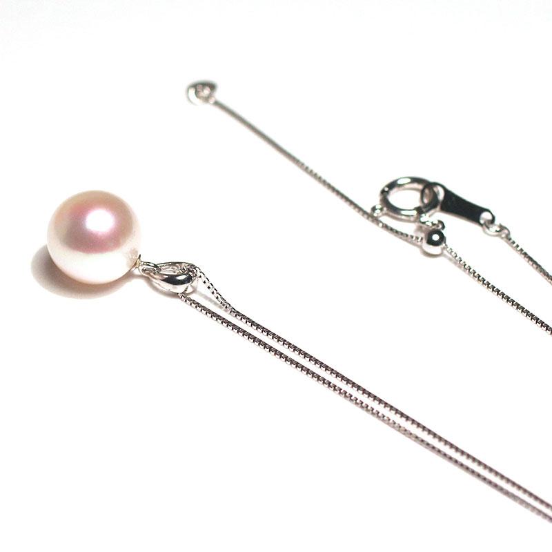 ペンダントネックレス K18WG パール アコヤ真珠直径約8.8mm ベネチアン  