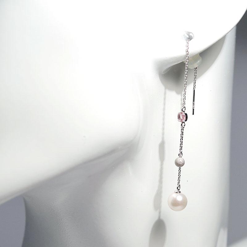 ピアス ホワイトゴールド製のチェーンピアス K14WG あこやベビー