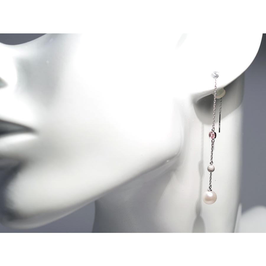 ピアス ホワイトゴールド製のチェーンピアス K14WG あこやベビー 