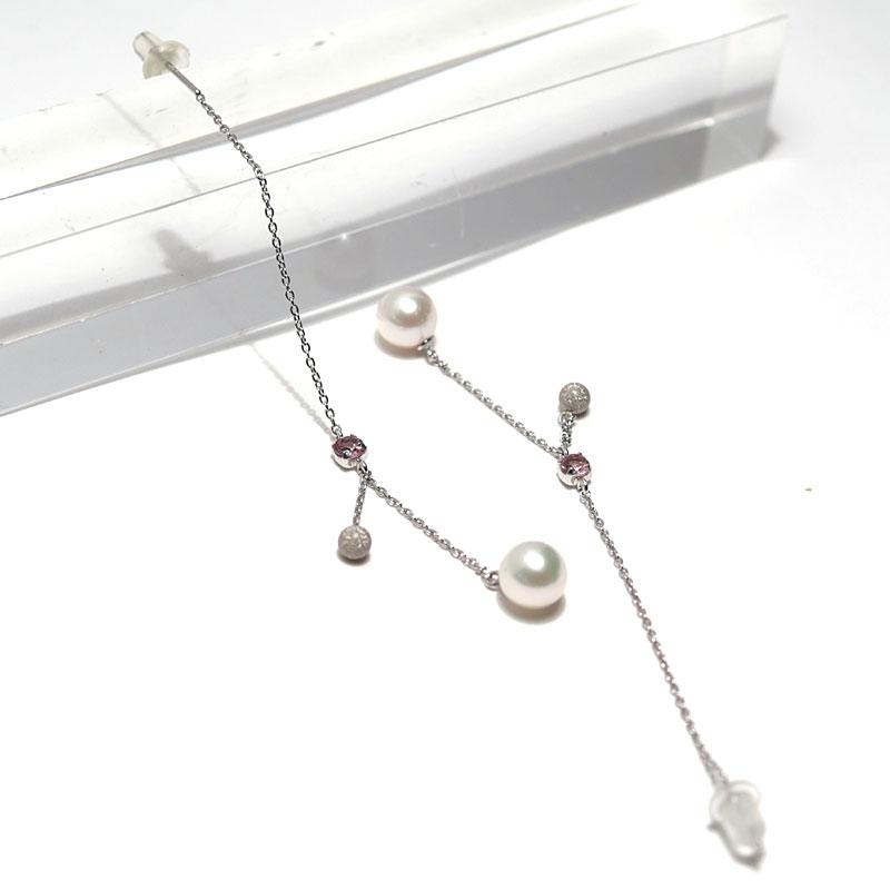 ピアス ホワイトゴールド製のチェーンピアス K14WG あこやベビー