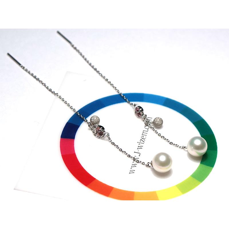 ピアス ホワイトゴールド製のチェーンピアス K14WG あこやベビー