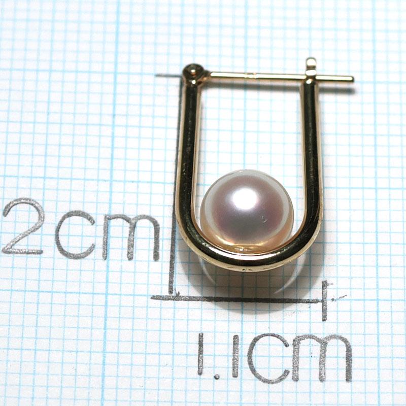 ピアス K18金イエローゴールド あこや真珠6.6mm U字形約2cm×1.1cm フープピアス スナップピアス きれいな真珠使用 上品の画像