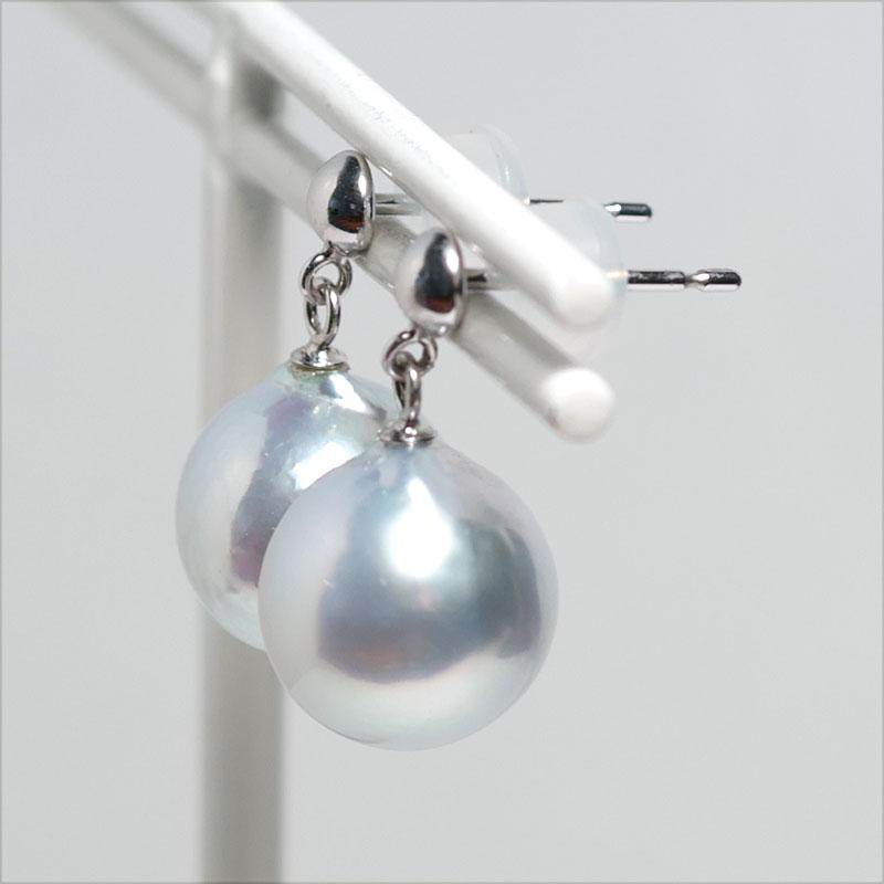 ピアス 真珠 ナチュラルブルー色あこや真珠バロック形 幅9.8mm 