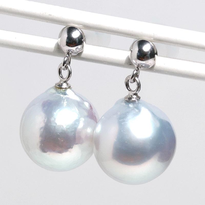 ピアス 真珠 ナチュラルブルー色あこや真珠バロック形 幅9.8mm