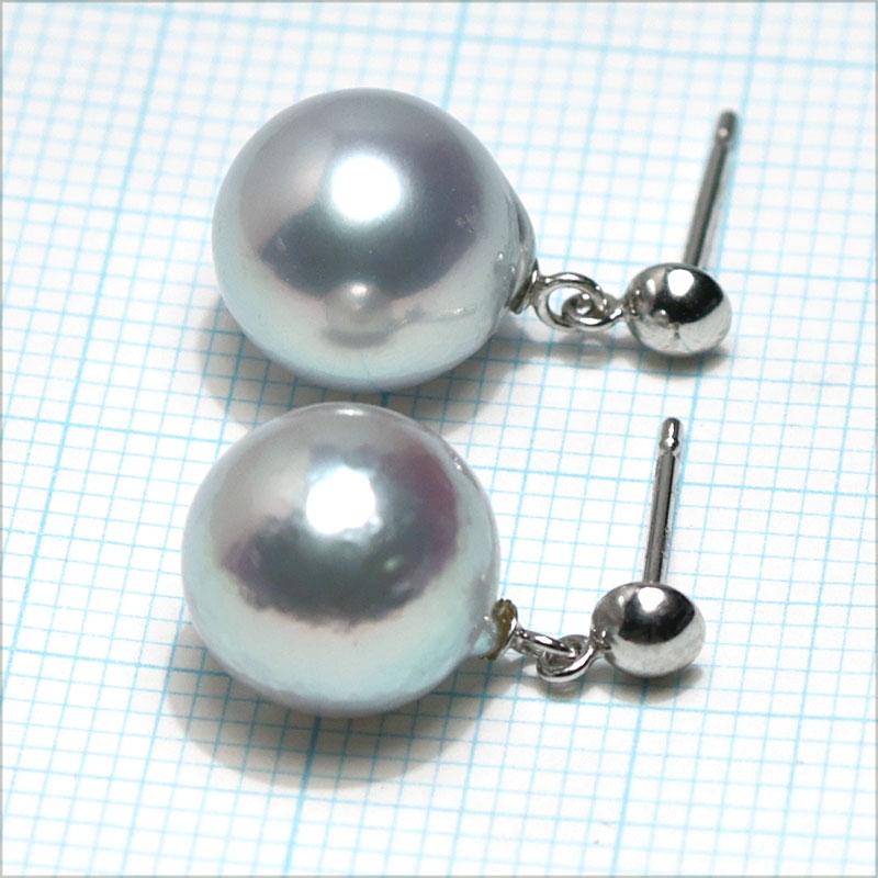 ピアス 真珠 ナチュラルブルー色あこや真珠バロック形 幅9.8mm
