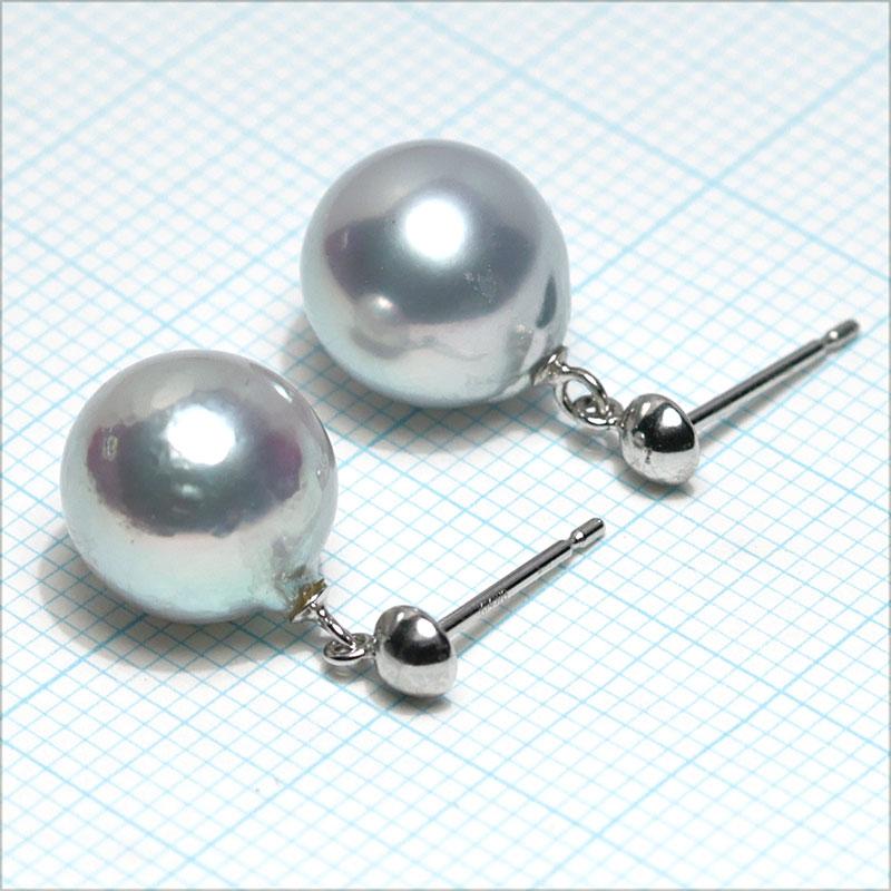 ピアス 真珠 ナチュラルブルー色あこや真珠バロック形 幅9.8mm