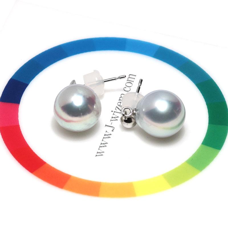 ピアス 真珠 ナチュラルブルー色あこや真珠バロック形 幅9.8mm