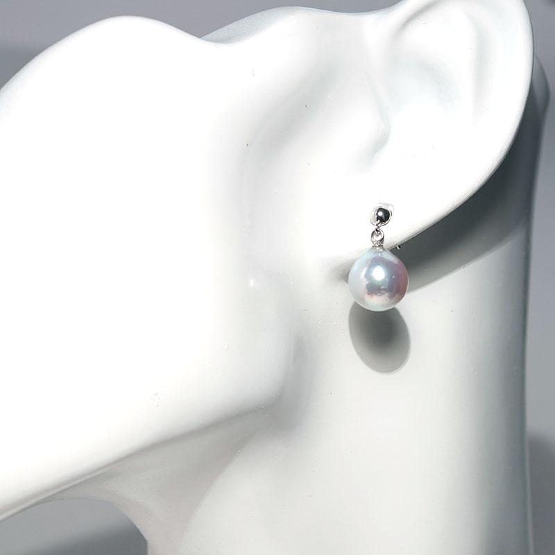 ピアス 真珠 ナチュラルブルー色あこや真珠バロック形 幅9.8mm