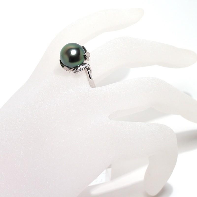 ブラックパールリング指輪 黒蝶真珠11.9mmプラチナダイヤ オーロラ 