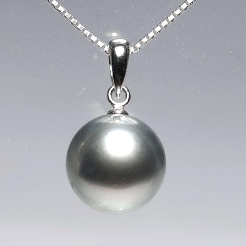 パールペンダント K18WG黒蝶真珠ブラックパール約9.3mmペンダント