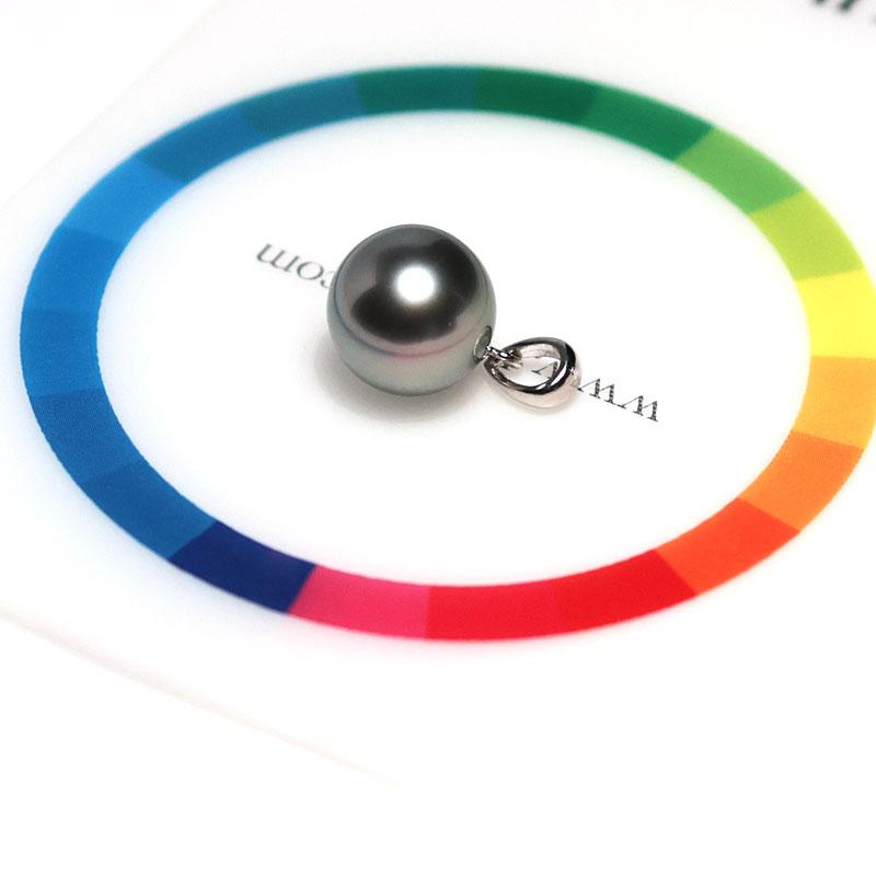 パールペンダント K18WG黒蝶真珠ブラックパール約9.3mmペンダント