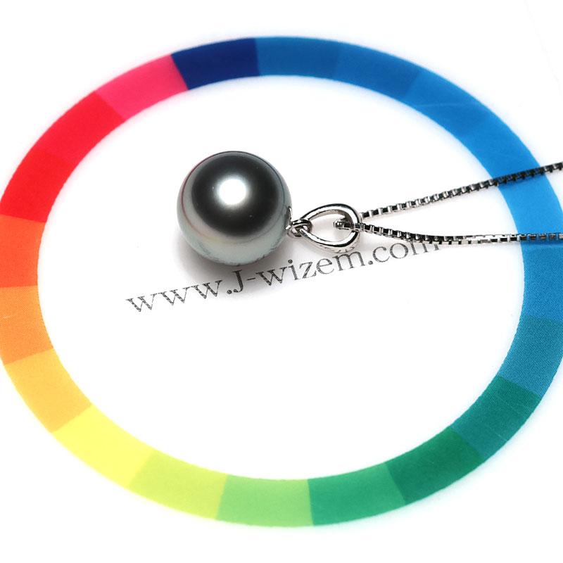 パールペンダント K18WG黒蝶真珠ブラックパール約9.3mmペンダント