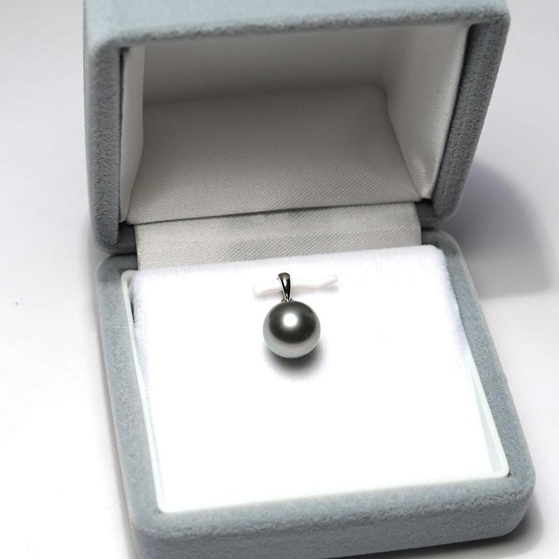 パールペンダント K18WG黒蝶真珠ブラックパール約9.3mmペンダント