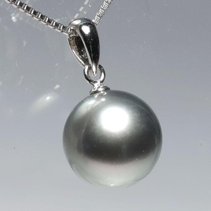 パールペンダント K18WG黒蝶真珠ブラックパール約9.3mmペンダント