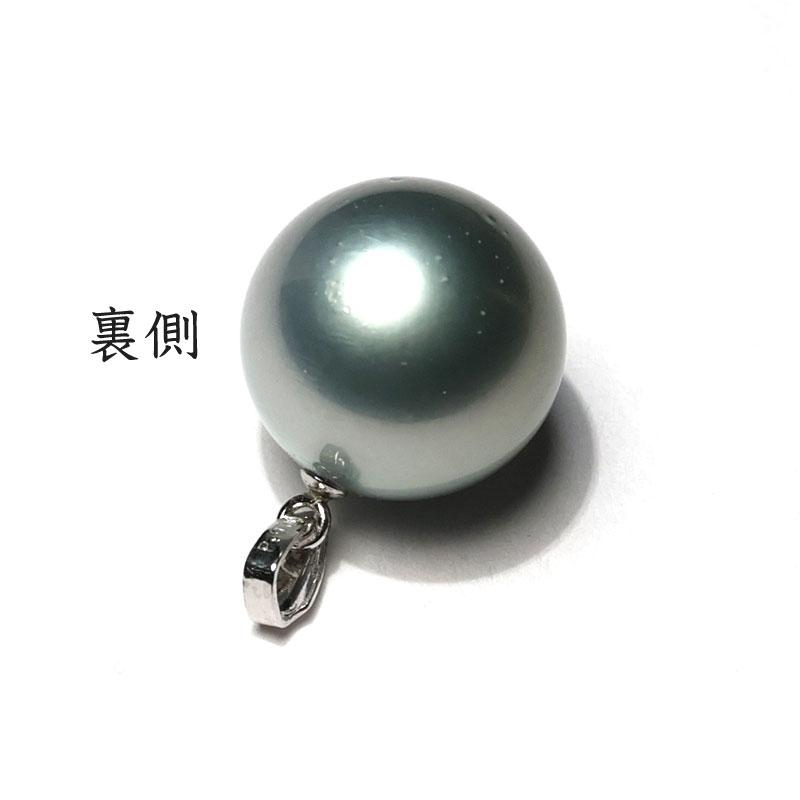 パールペンダント 12.3mmブラックパール PT900 プラチナ製 シンプル 正面からはきれい裏面に天然キズあり 黒蝶真珠 シックなグレー色上品でよい雰囲気の画像