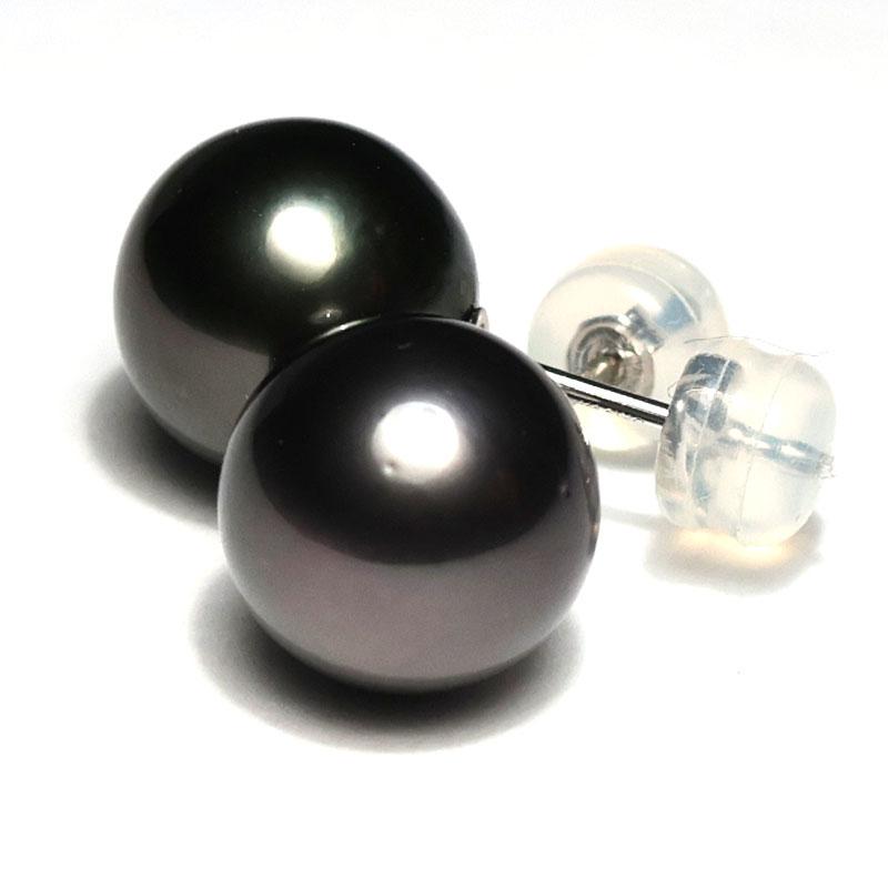 ピアス ブラックパール タヒチ黒蝶真珠10mmスタッドピアス 直結ピアス