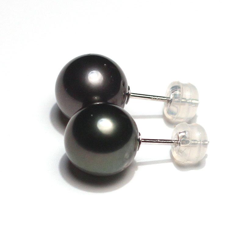 ピアス ブラックパール タヒチ黒蝶真珠10mmスタッドピアス 直結ピアス