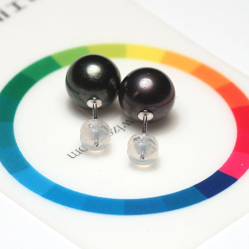 ピアス ブラックパール タヒチ黒蝶真珠10mmスタッドピアス 直結ピアス