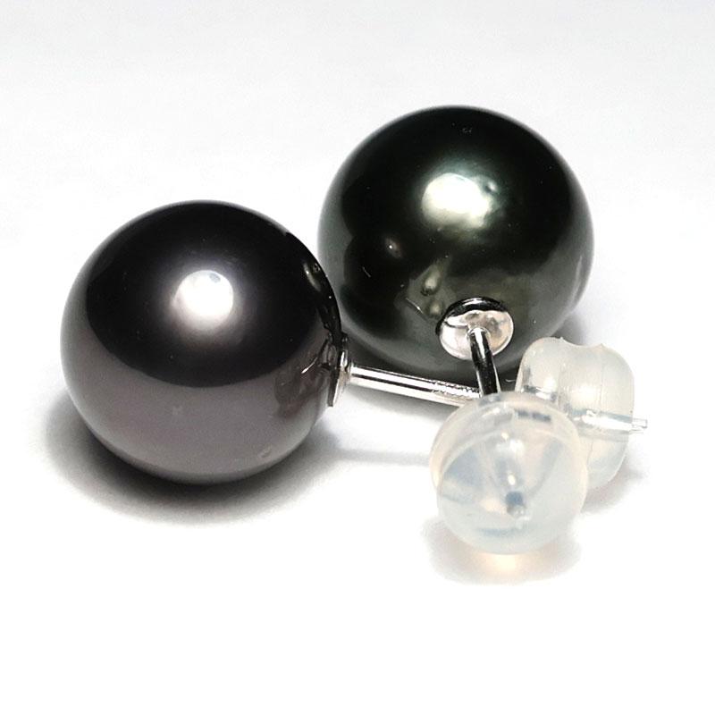 ピアス ブラックパール タヒチ黒蝶真珠10mmスタッドピアス ホワイト